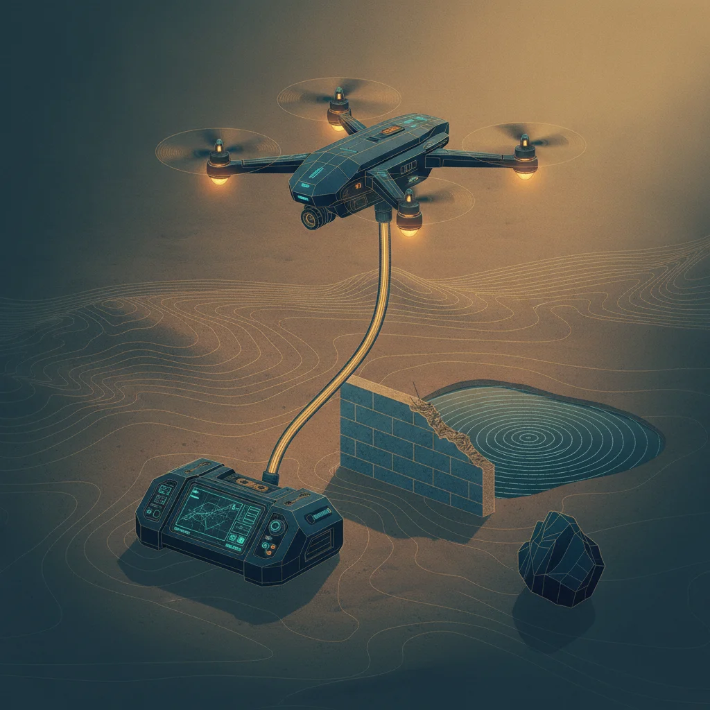 Drone amarré relié à une télécommande par un lien